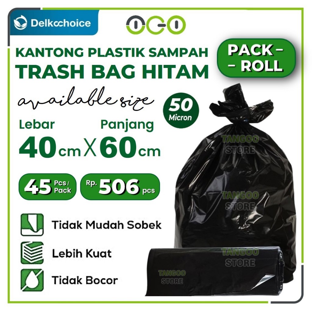 Plastik Sampah Hitam 40cm x 60cm Pack / Roll Kantong Kresek / Trash Bag / Garbage Bags Delkochoice