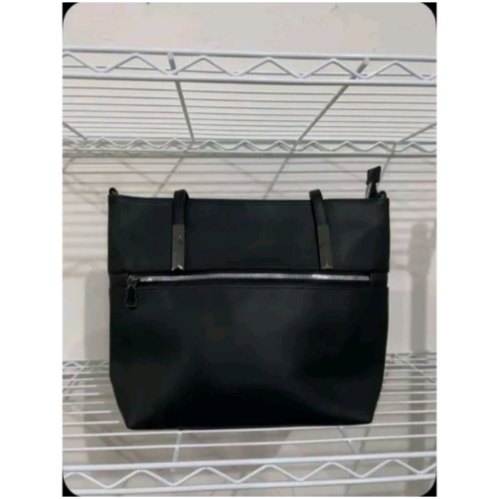 Tote bag wanita 2 resleting kulit sintetis