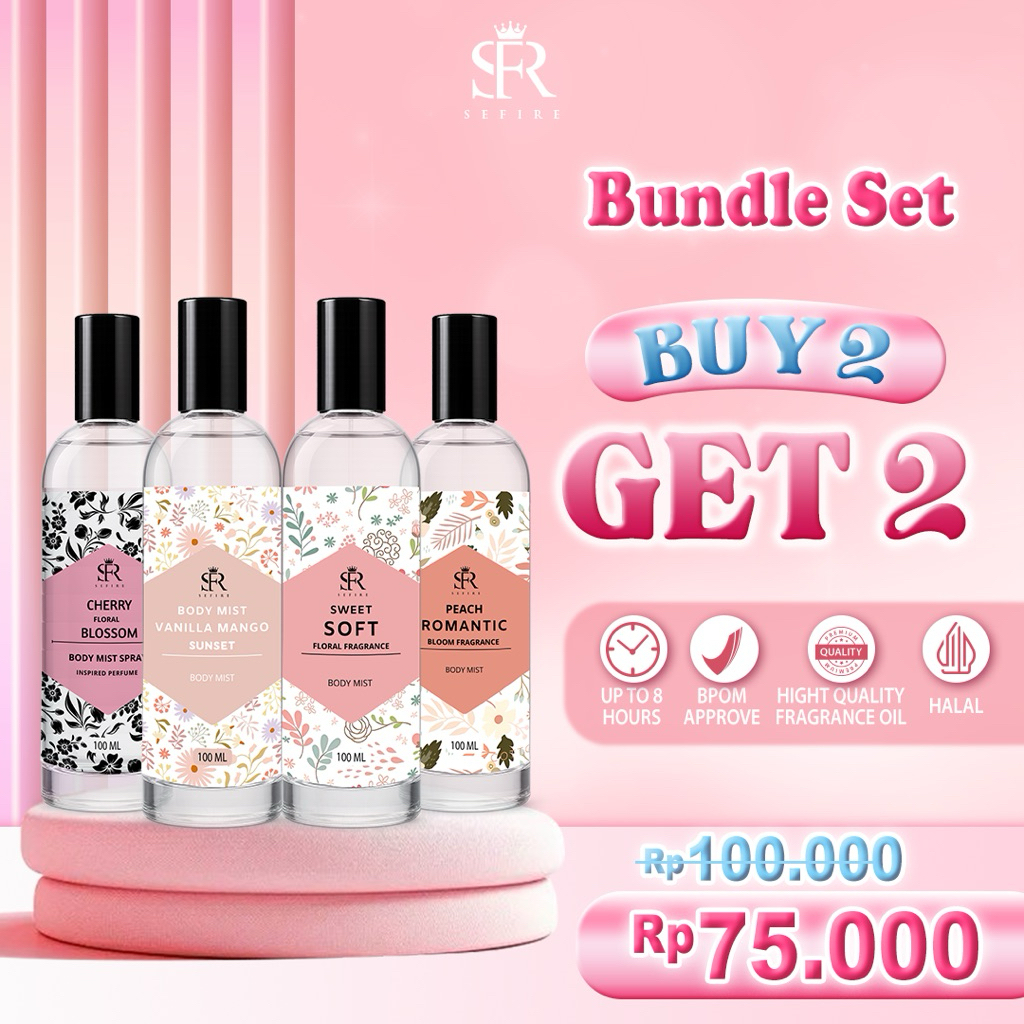 Parfum Sefire | ISI 4 Body Mist-Parfum Wanita Tahan Lama 6–8 Jam | Halal & BPOM