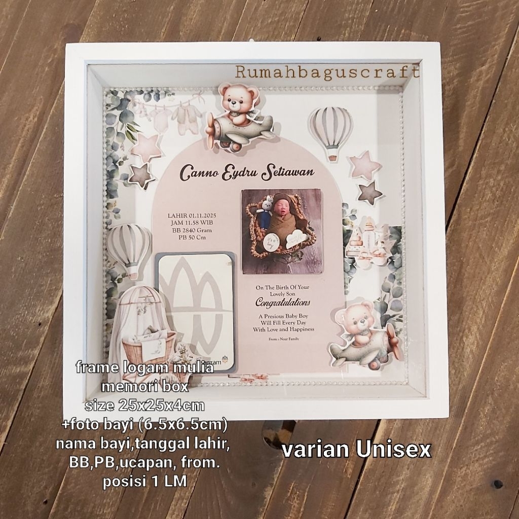 kado bayi memori box / frame logam mulia