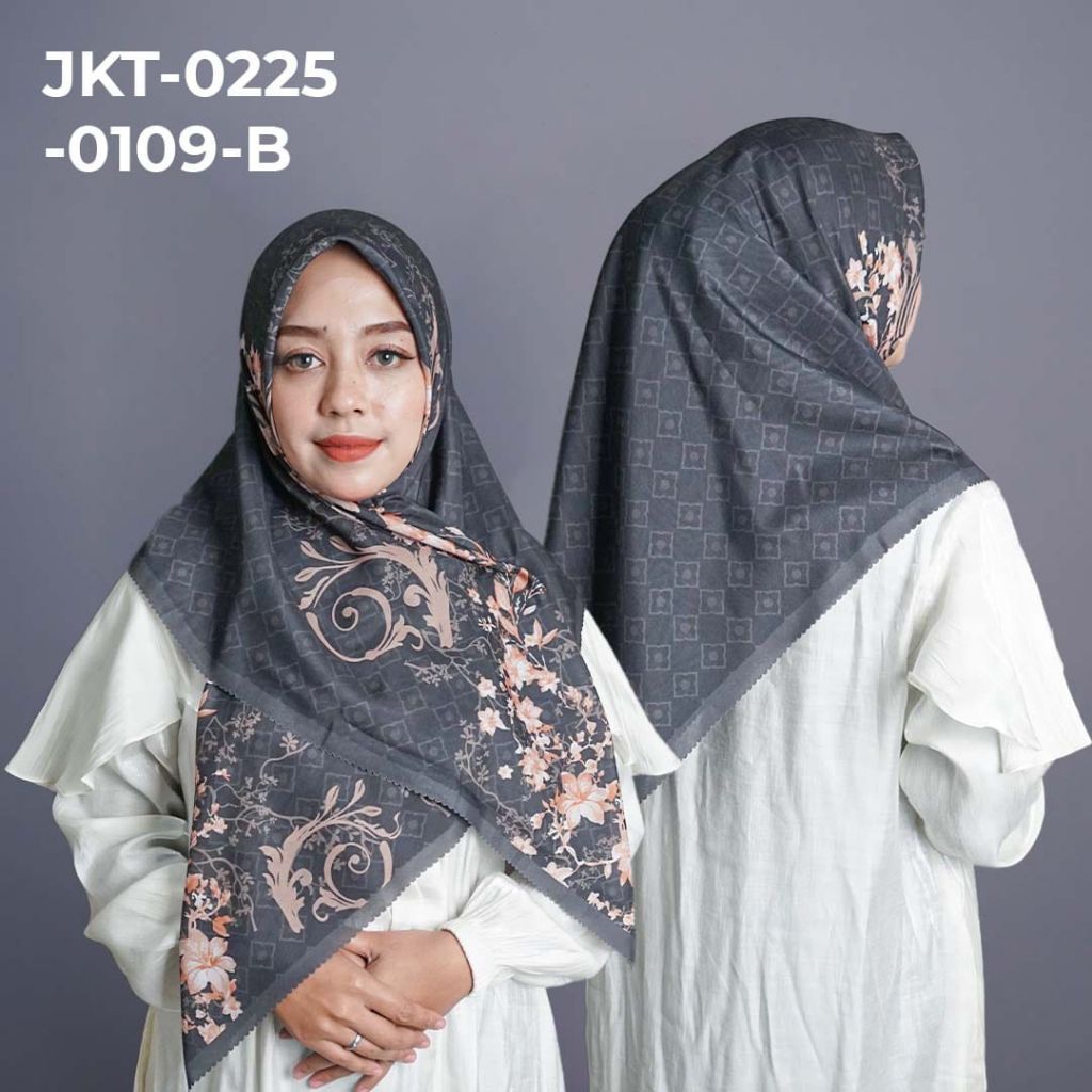Hanny Hijab Segi Empat Motif hitam gold uk 110 x 110 bahan exlusive