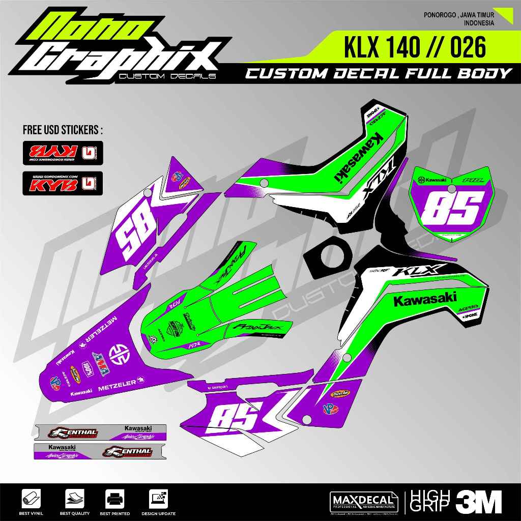 DECAL KLX 140 SUPER GLOSSY KODE 026 - DECAL STICKER KLX - STICKER KLX MURAH - DECAL KLX MURAH