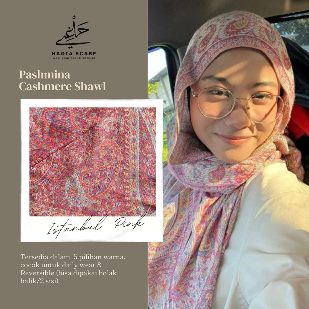 BY HAGIA SCARF - PASHMINA CASHMERE SHAWL ISTANBUL SERIES WARNA PINK READY STOCK