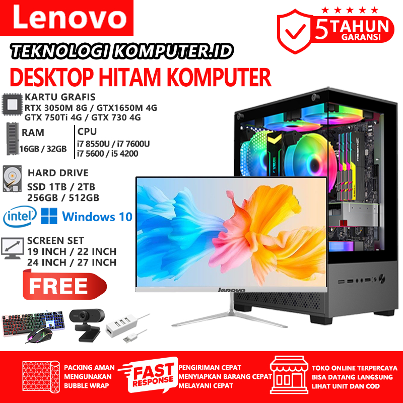 Lenovo Host Komputer Desktop Permainan Intel i5/i7 PC Gaming Full Set Komputer Desktop Kantor 4 Core