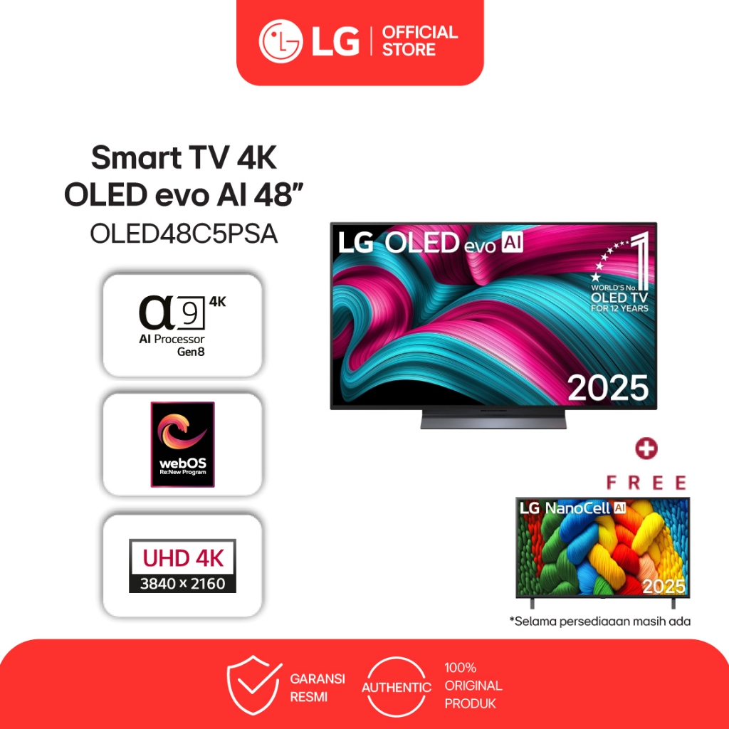 LG Smart TV 4K 48 inci OLED evo AI C5 2025 - Brightness Booster - Ultra Slim - Magic Remote - alpha 