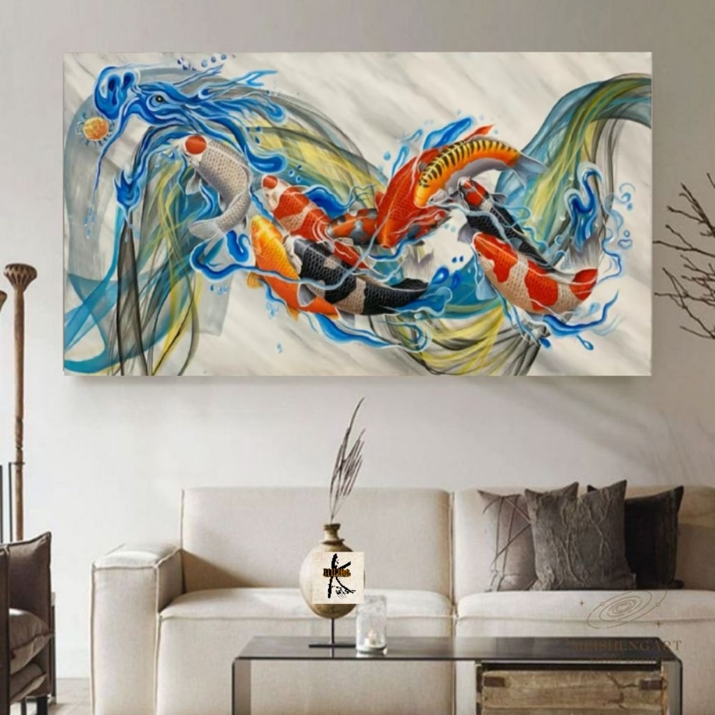 Lukisan Ikan Koi Shio naga Modern art minimalis