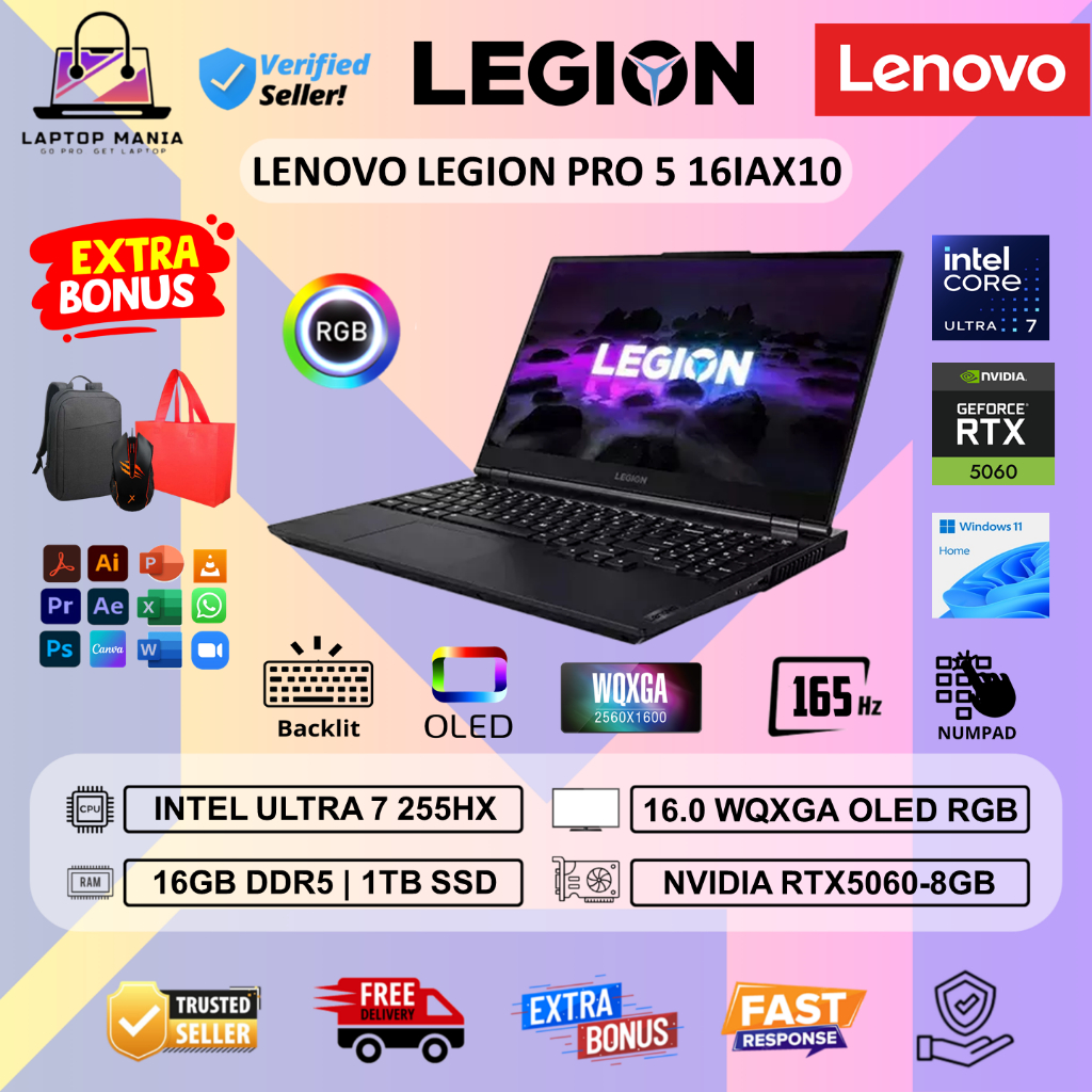 Lenovo Legion 5 PRO 16 Intel Ultra 7 255HX 16GB 1TB RTX5060-8GB 16.0 WQXGA OLED RGB Windows 11