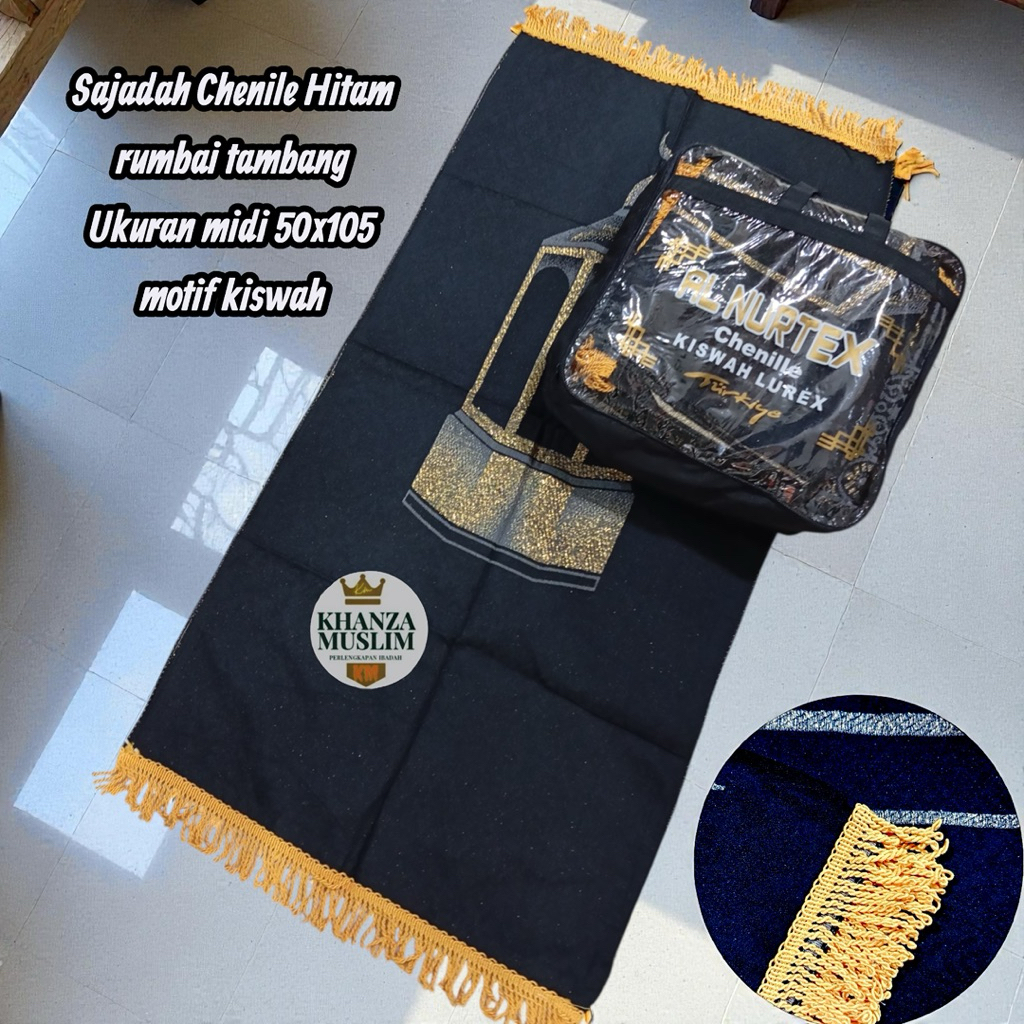 SAJADAH KISWAH HITAM CHENILLE UKURAN MIDI || SEJADAH LUREX TRAVELING