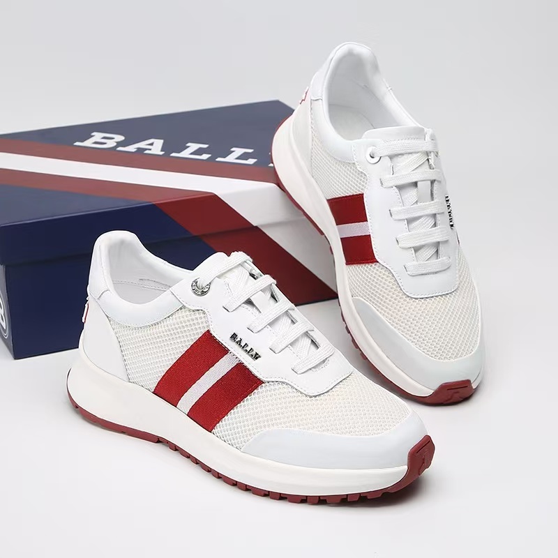 VVIP Quality BALLY fabric leather mesh breathable wrapping low top sports shoes men's white