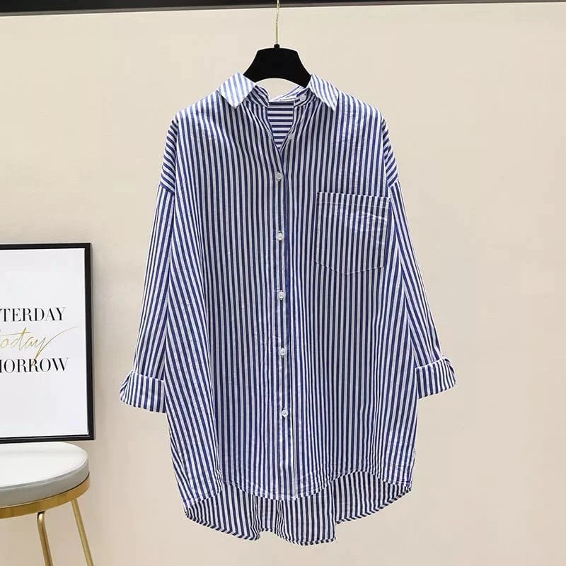 Kemeja Salur Wanita / Kemeja Wanita Lengan Panjang
