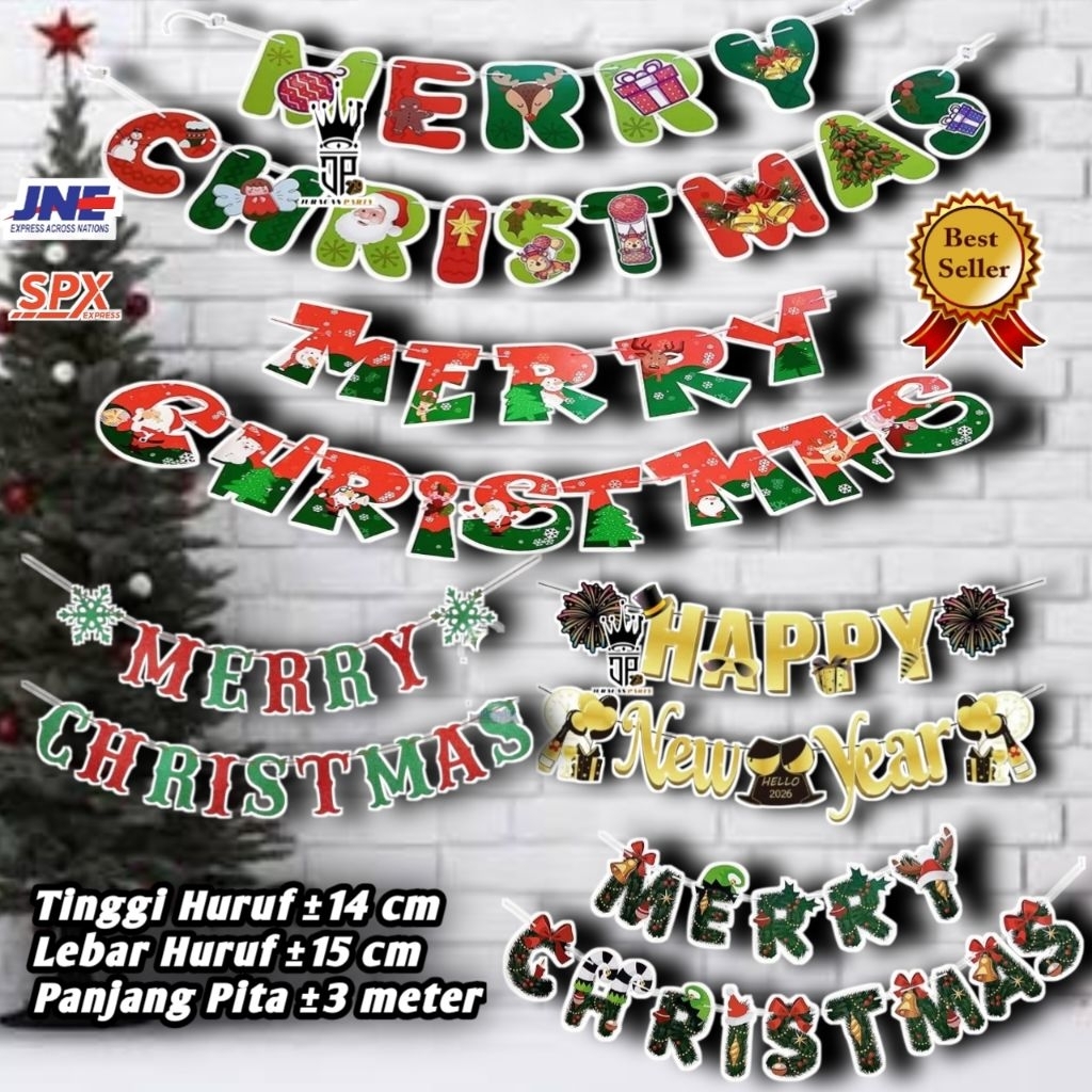 (Christmas) Bunting Flag Merry Christmas,Banner Merry Christmas,Tulisan Merry Christmas