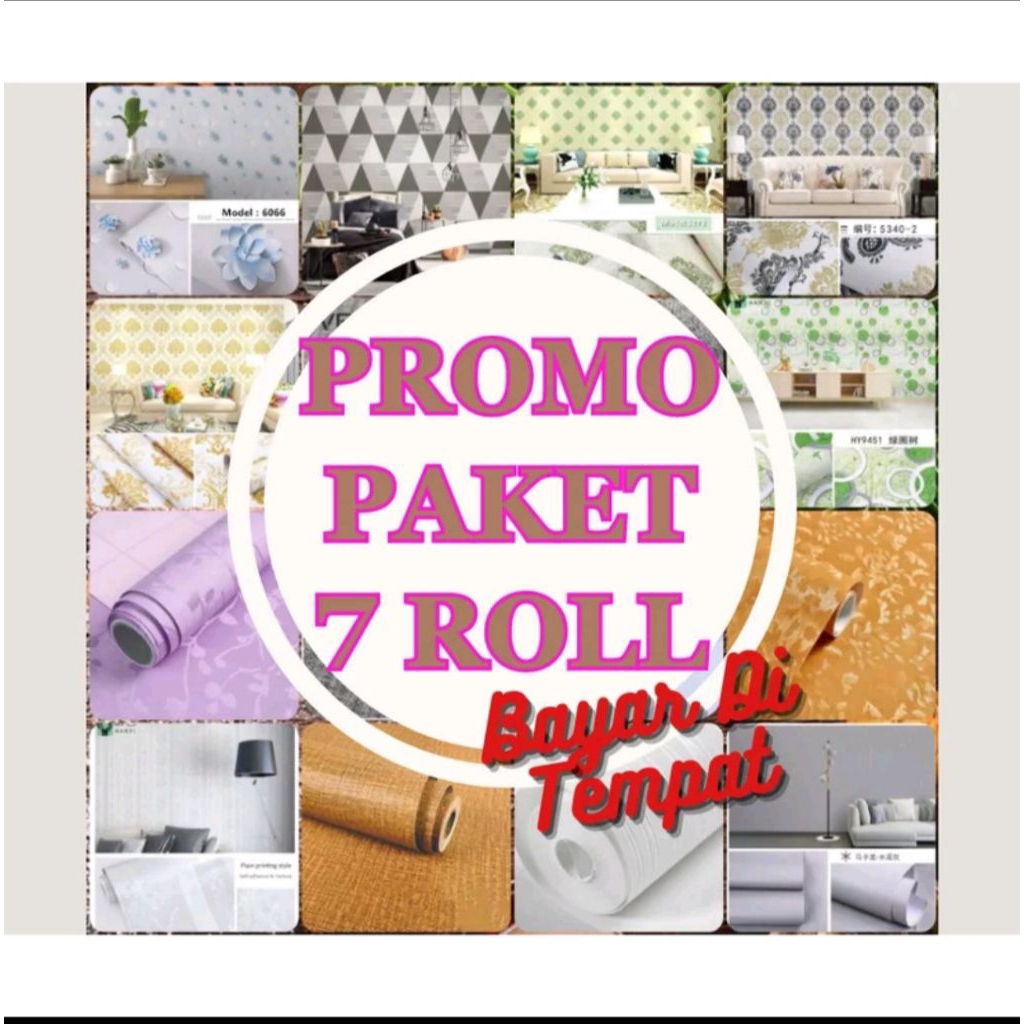 PAKET HEMAT 7ROLL DEKORASI RUMAH KEREN WALLPAPER DINDING MEWAH DAN ELEGAN