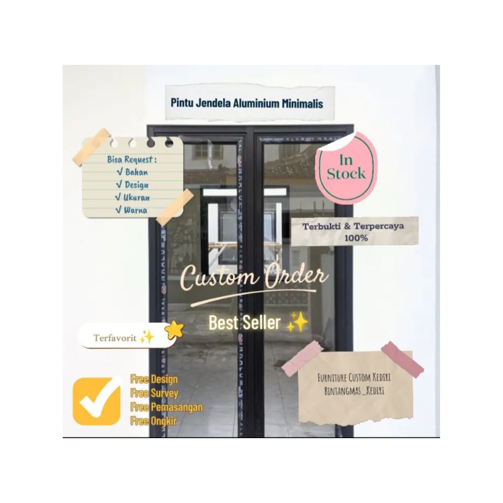 Start Harga 1.700.000/daun, Pintu Jendela Aluminium Minimalis Hitam Kaca Anti Karat Kuat