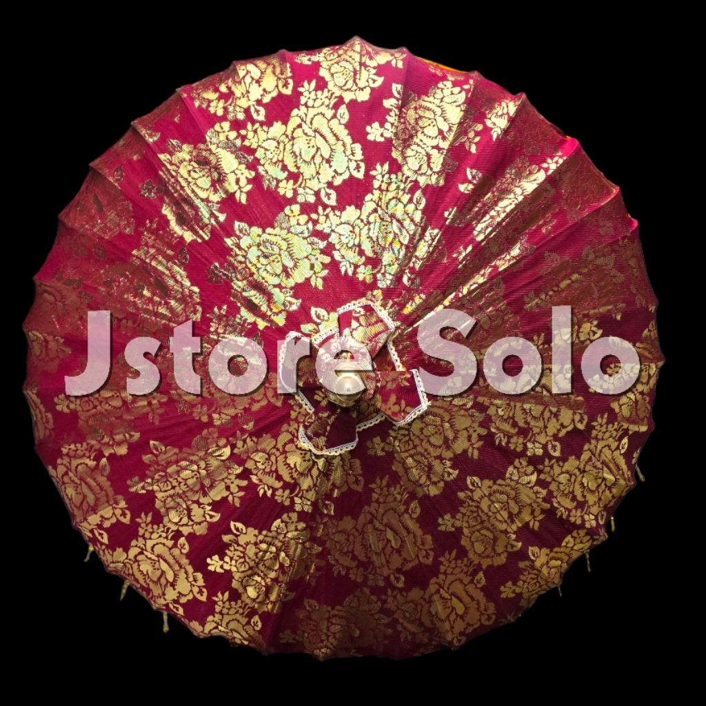 Payung Keraton Songsong Agung Merah Maroon Motif Bunga Kode Js101