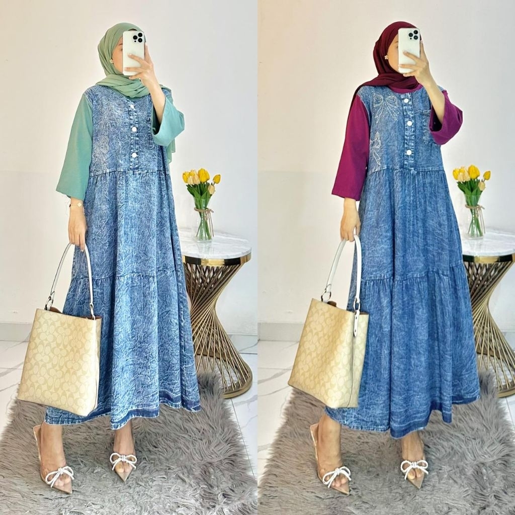 midi dress andara / midi jeans rempel / midi jeans combed premium / midi dress rawis jeans mix combe