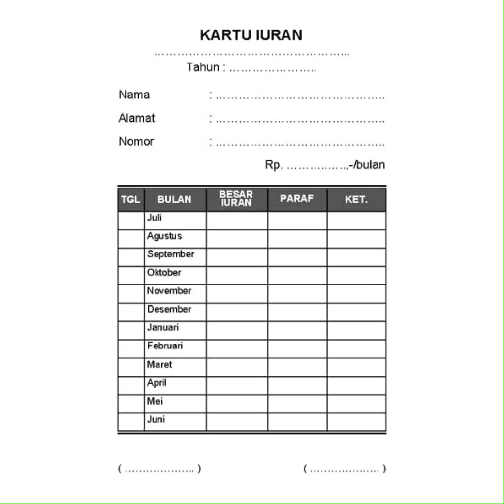 [100 Pcs] KARTU IURAN NON COSTUM KARTU KITA