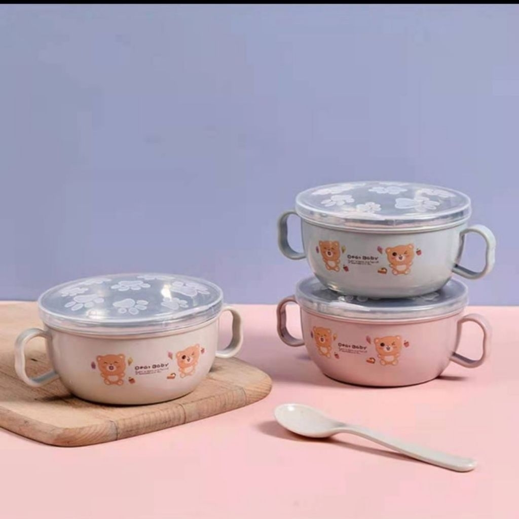 Mangkok Bayi Stainless/ Tempat Makan Mpasi/Mangkok Mpasi Makan Anak Bayi/Mangkok Tutup Kedap Udara