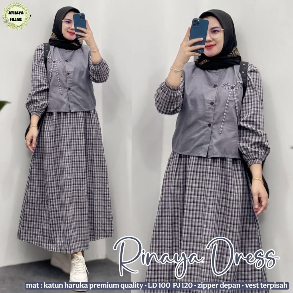 RINAYA MIDI DRESS BAJU WANITA KATUN MODIS CASUAL KEKINIAN PAKAIAN WANITA TRENDY BEST SELLER