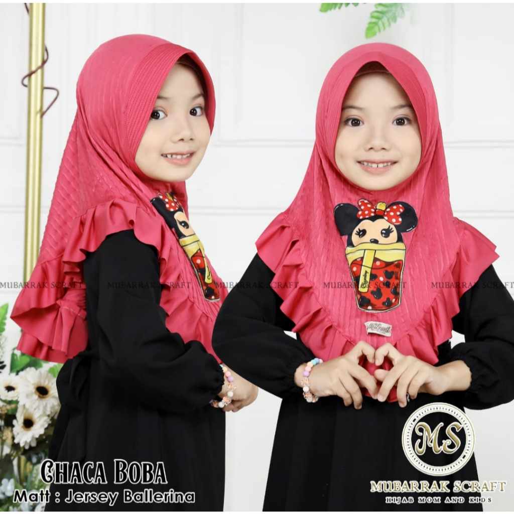 Hijab Anak Karakter Boba Bahan Jersey Kerudung Usia 3 - 6 Tahun Gambar Mickey Boba Jilbab Instan