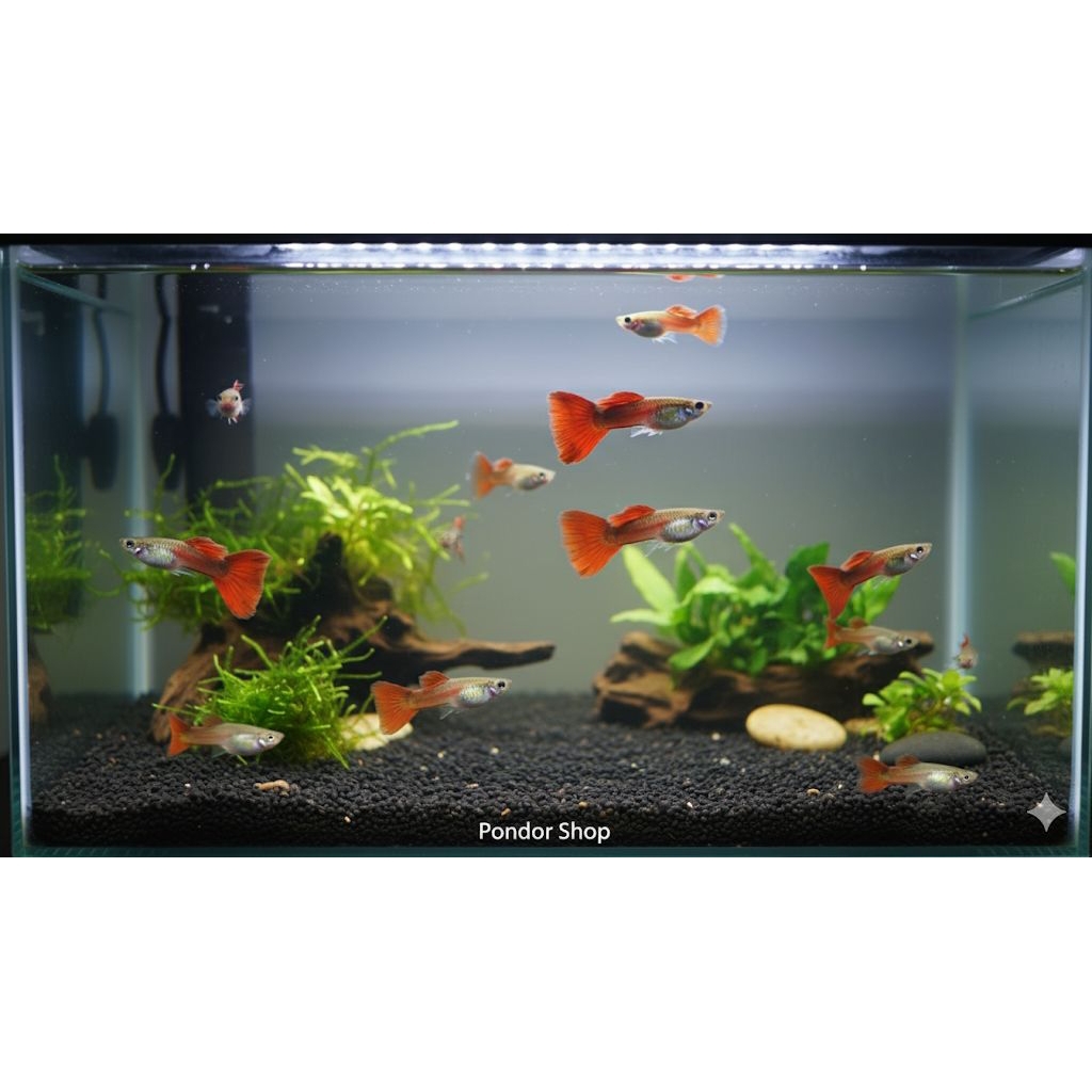 Hiasan Aquarium Ikan Guppy Cendolan Remaja Hidup Segar – Promo Beli 4 Gratis 1 untuk Aquascape, Aqua
