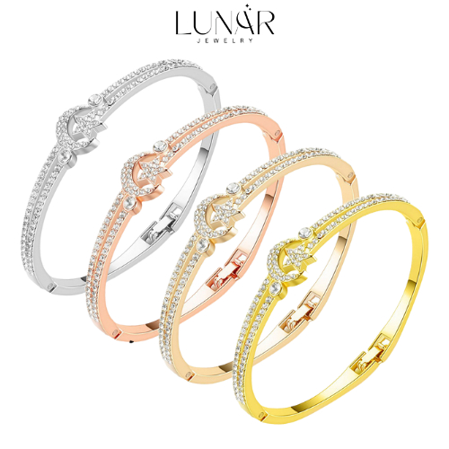 Gelang Wanita Bulan Bintang Gelang Berlian Imitasi Silver Gold Anti Karat GL38