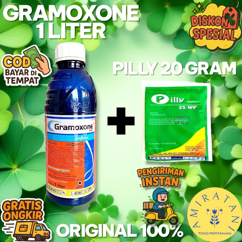 HERBISIDA GRAMOXONE 1 LITER + PILLY 20 GRAM 1 PCS (PEREKAT/CAMPURAN UNTUK RACUN RUMPUT)