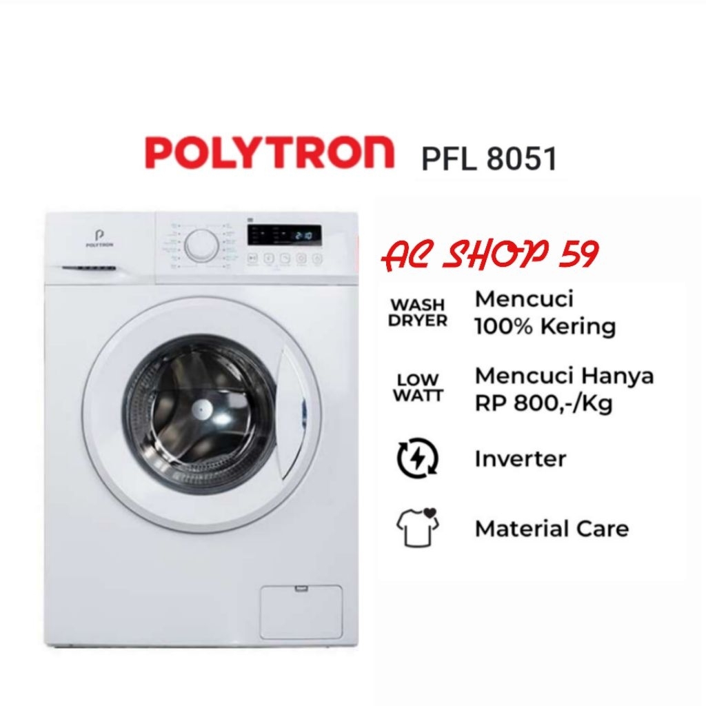 POLYTRON PFL8051 / PFL 8051 Mesin Cuci Front Loading Steam Wash 8Kg Wonder Wash Series New