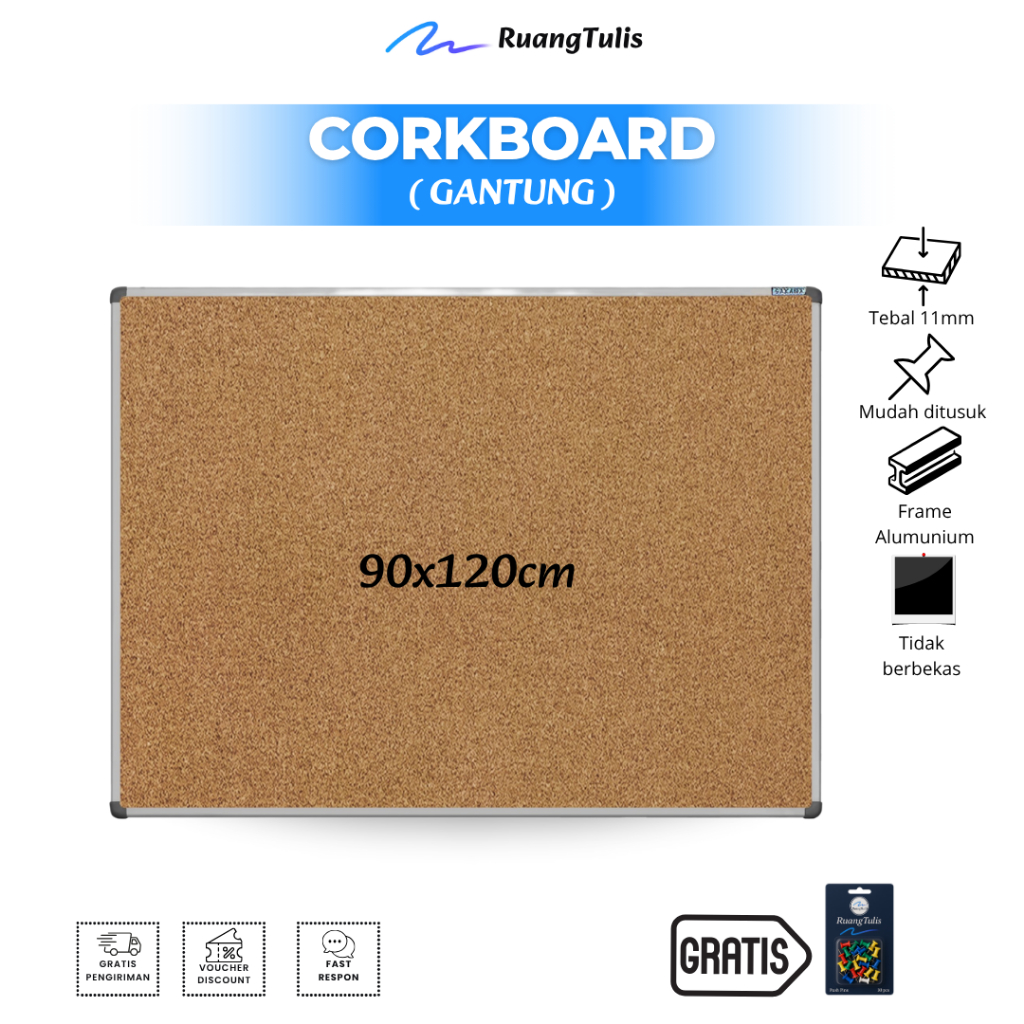 Sakana Cork Board / Message Board / Pin Board / Vision Board / Papan Mading Gantung 90x120cm