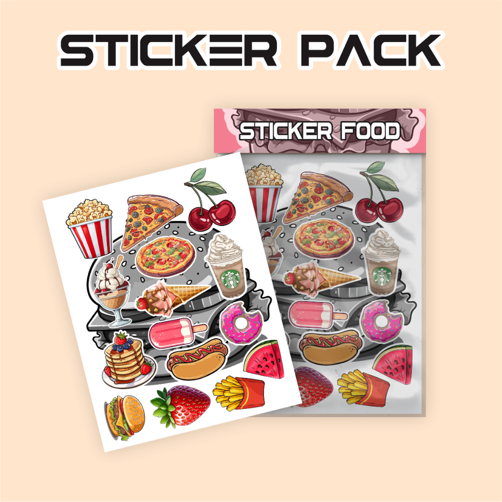 Stiker lucu Kartun food vinyl Anti Air Stikers Berperekat Waterproof  buat Motor Helm Buku Journal