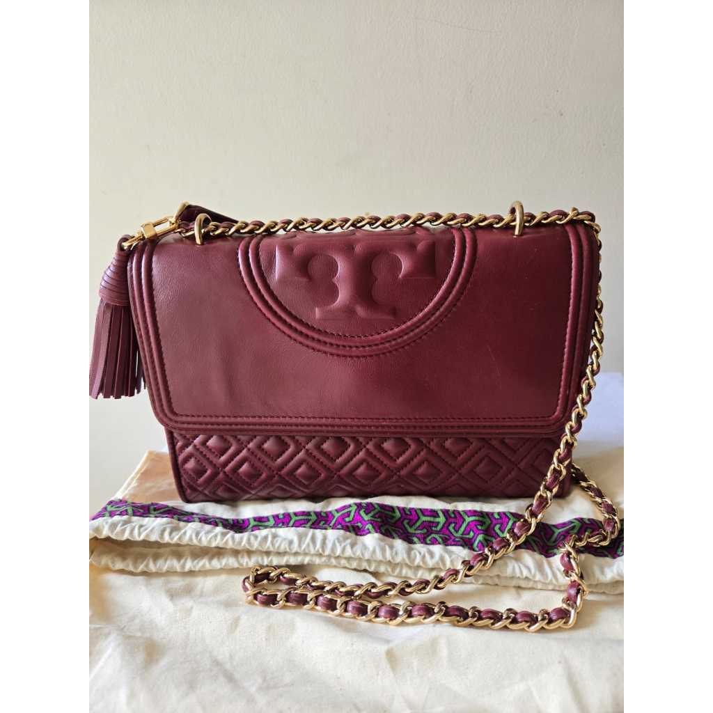Tas Tory Burch Fleming Maroon Elegan - Original Preloved