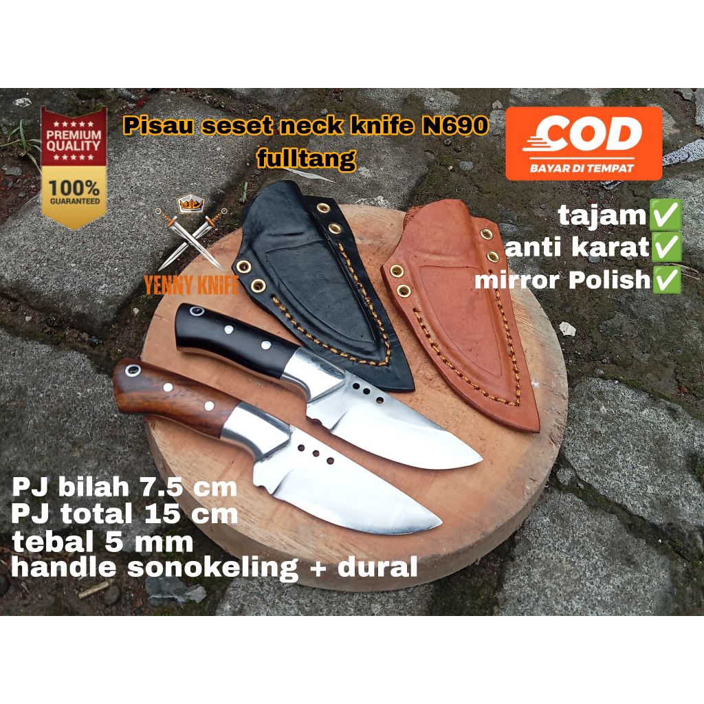 Pisau seset super tajam baja N690 Fulltang / pisau daging super tajam / neck knife premium