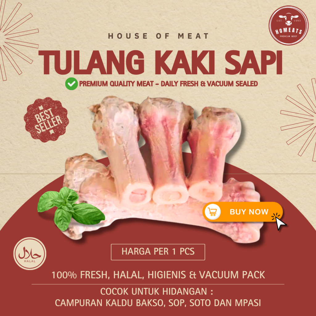 Tulang Sumsum Kaki Sapi Segar Premium - Fresh, Halal, Higienis, Vacuum Pack - Kaldu Kuah Sop, Bakso,