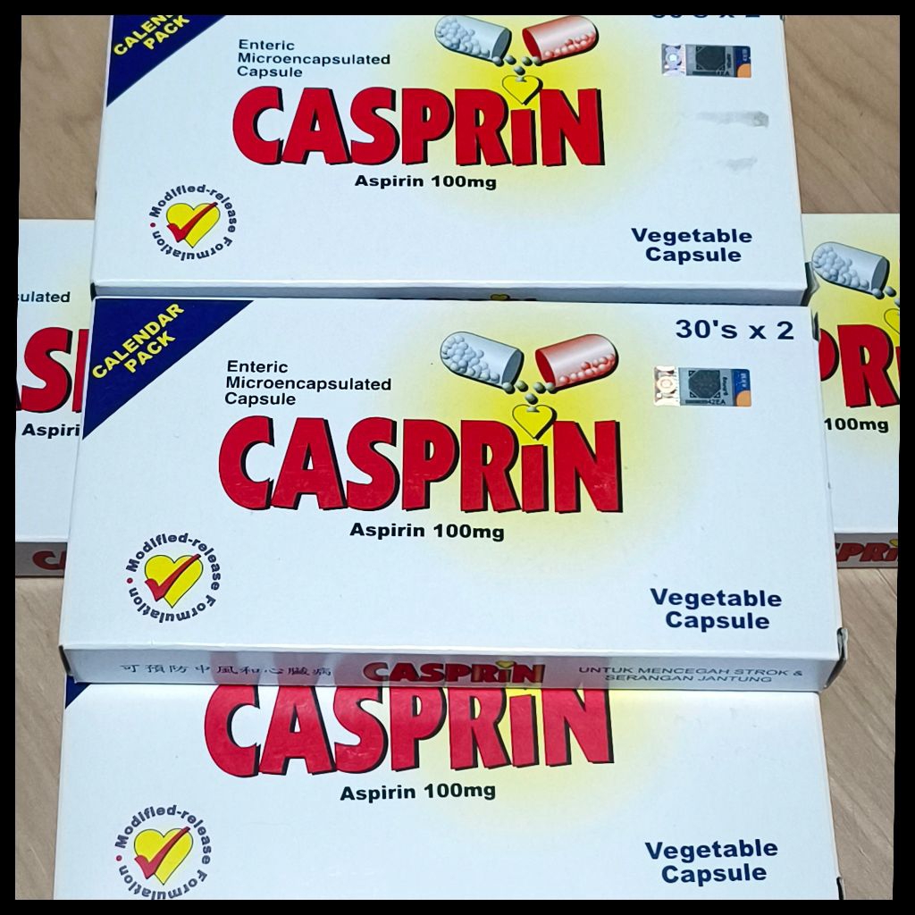 Casprin Aspirin 100mg vegetable capsule 60 tablet original malaysia