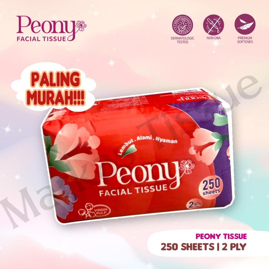 FACIAL TISSUE GROSIR PEONY 250 SHEET -500 HELAI /Facial Tissue PEONY 250 Sheets / Lembar 2ply Refil 
