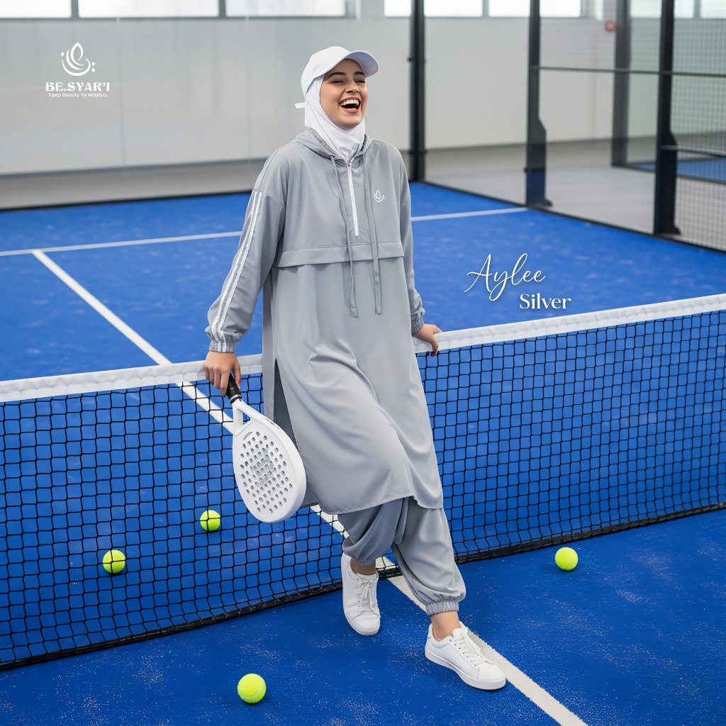 Be.Syar'i - Sport Muslimah Aylee Silver | Setelan Olahraga Syar’i Adem & Bebas Bergerak - Gym Outfit