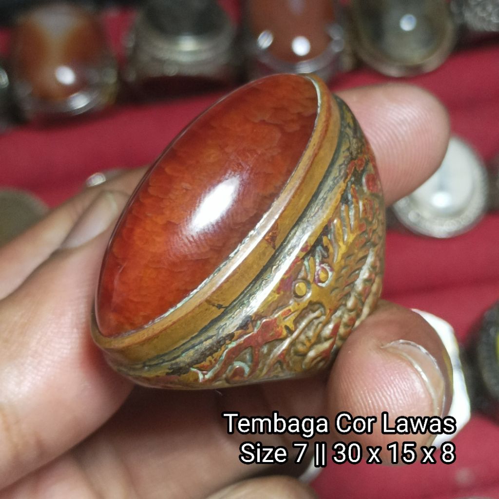 Akik Pandan Nanas Merah Ring Tembaga Lawas.