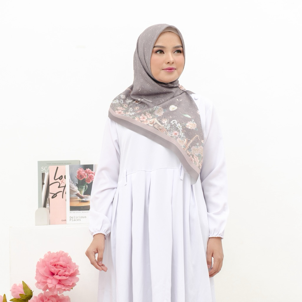 Fazagi Hijab Series Musical Garden Coffee Bahan Voal Premium Hijab Printing