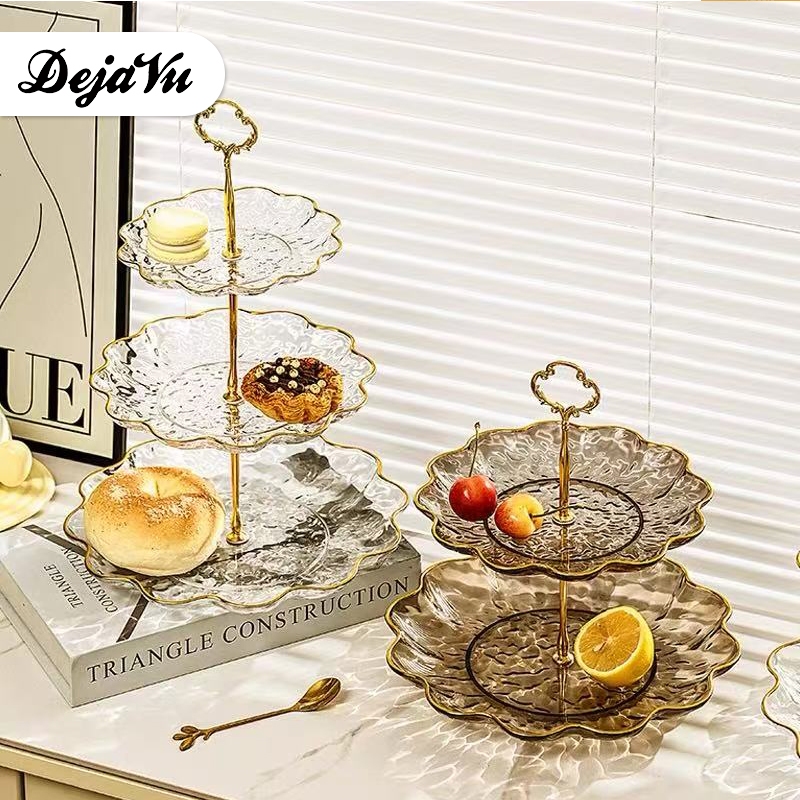 Dejavu Piring Kue Tingkat Keramik Double Layer Dessert Cake Piring Hiasan Buah Meja HPLE11