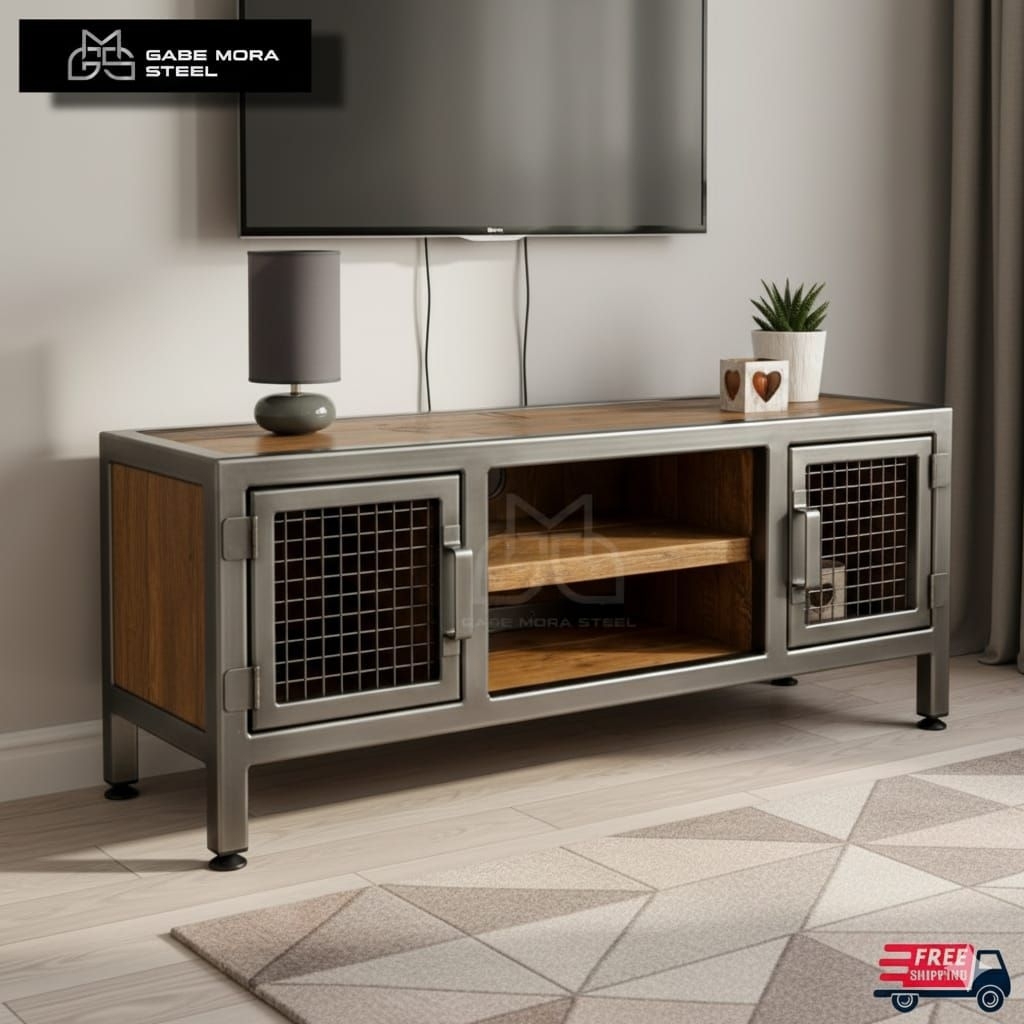 Sideboard Industrial Premium Besi Kayu  Pintu Mesh Vintage - Meja Konsol / Kabinet Serbaguna Industr