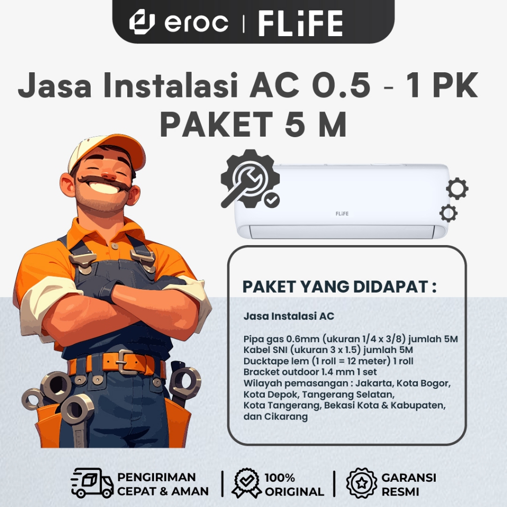Jasa Instalasi AC 0.5 - 1 Pk PAKET 5 M