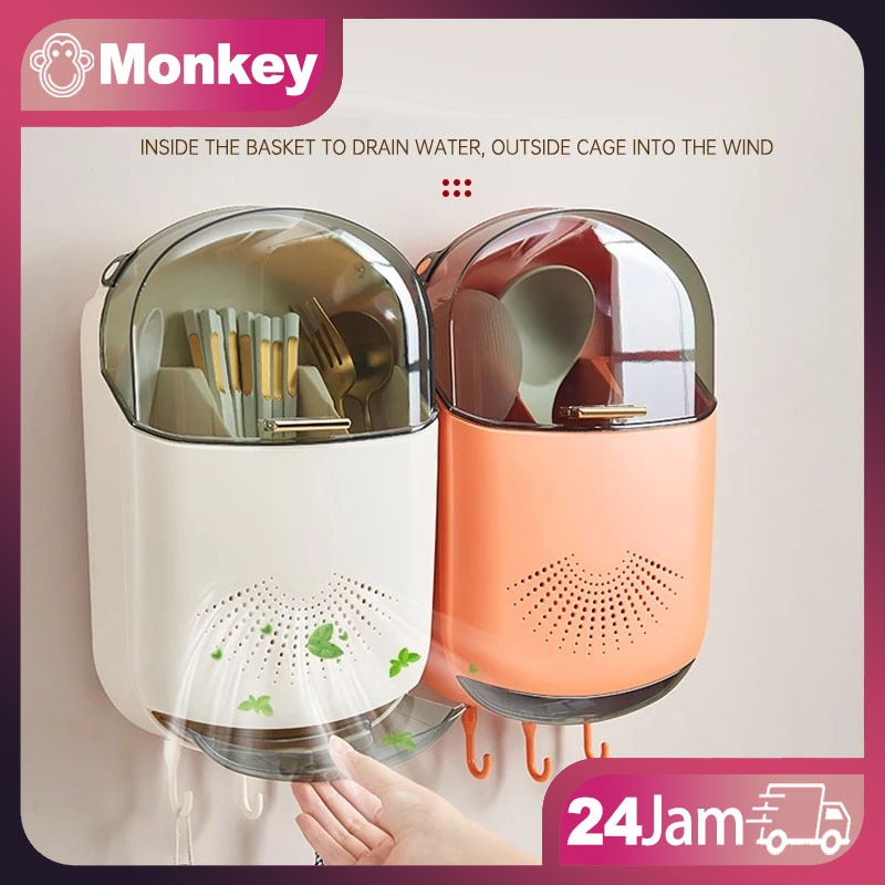 Tempat Sendok Garpu Sumpit dengan Tutup Rak Wadah Dapur/Tempat Sendok Gantung/Rak Sendok Garpu