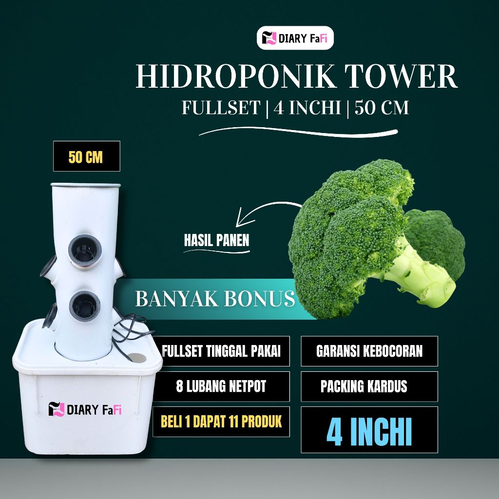 HIDROPONIK TOWER 4 INCH - 50 CM | HIDROPONIK SET LENGKAP