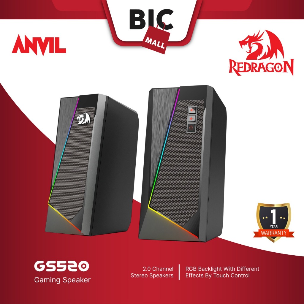 [Authorised Store] Redragon ANVIL GS520 RGB Speaker Classic design and simple structure 2.0 channel 