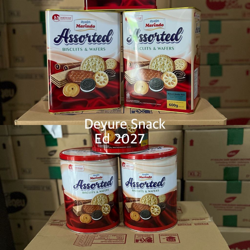 Marindo Assorted Biscuit Kaleng  Segi 600gr I  Bulat 550 gr 1 karton isi 6