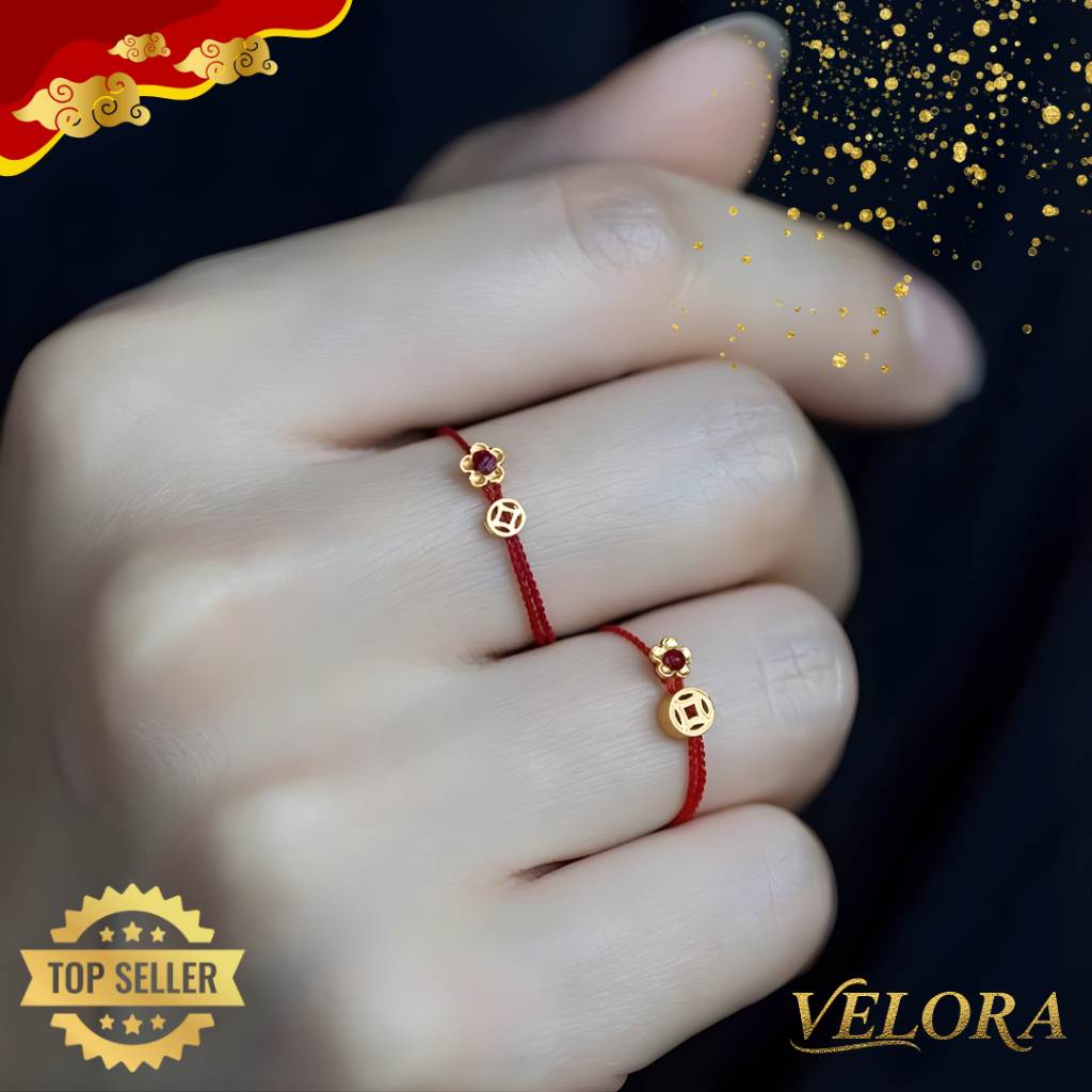 [COD] Velora Jewelry Cincin Tali Emas Mini Charm Handmade | Adjustable Ring Elegan Unisex Warna Mera