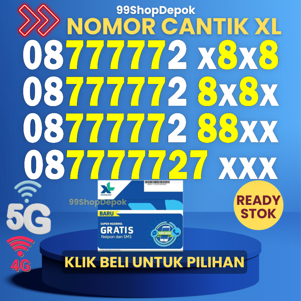 Nomor Cantik XL Kode 160.2 - Kartu Perdana XL 4g 5g MURAH Nomor Cantik XL 77777 panca 7777 6655