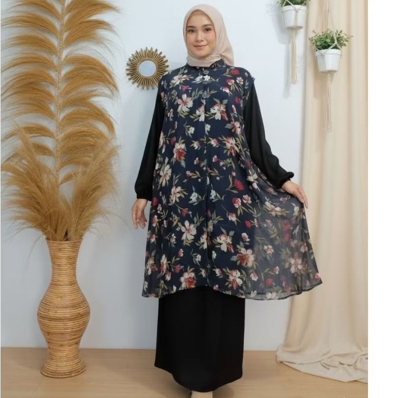 Outer Ceruty Tanpa Lengan Motif