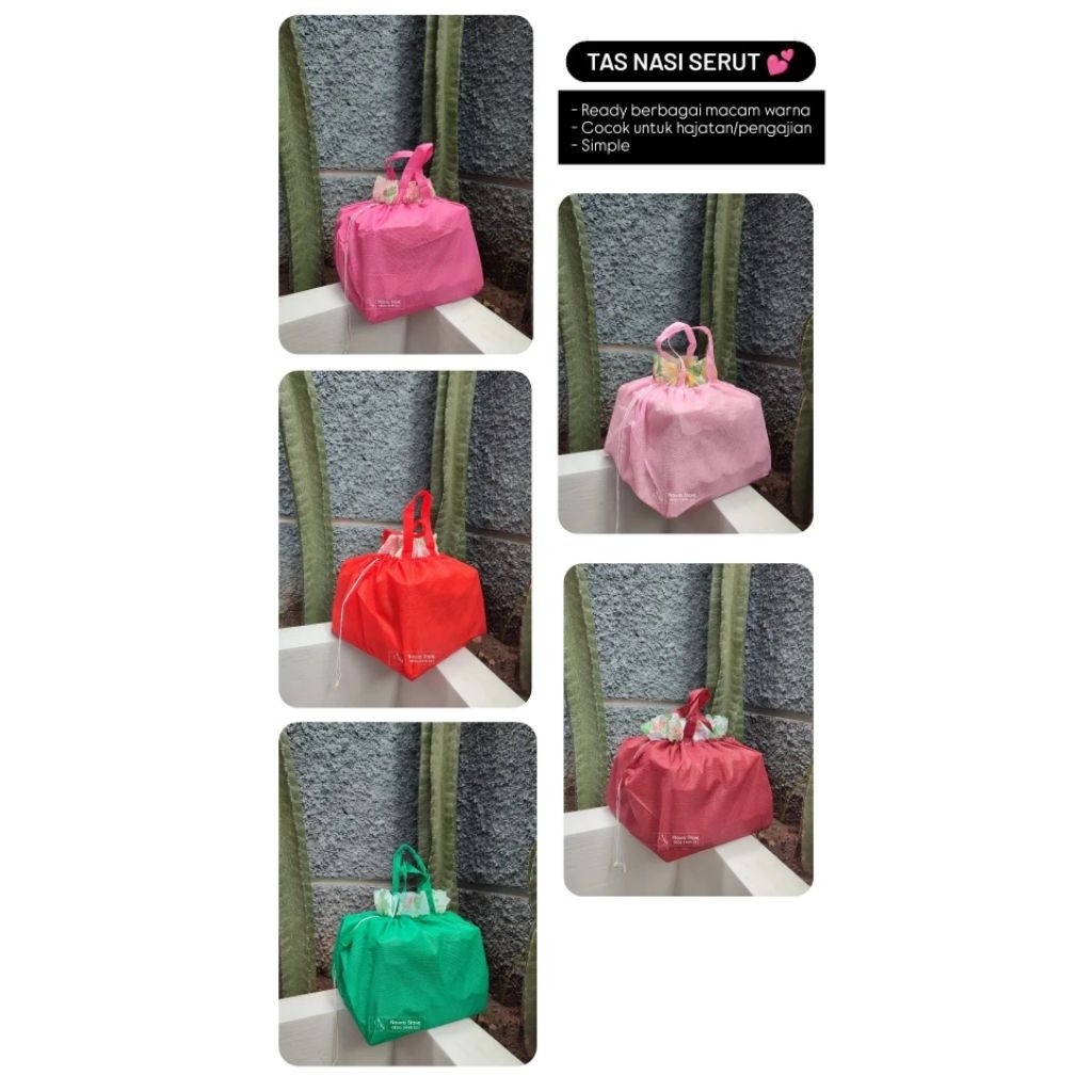 tas kain kotak nasi model serut / tas nasi serut uk 22 cm