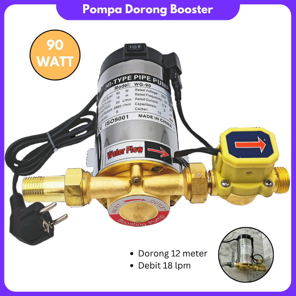 Pompa Pendorong Booster Pump 90Watt Low Watt Pendorong Aliran Air Otomatis