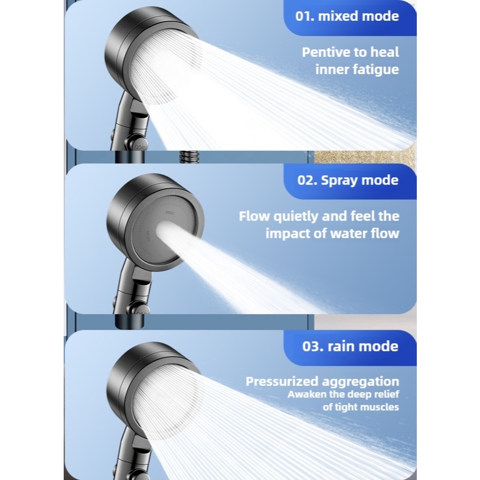 MH -Kepala Shower 3 Mode Spray Premium High Pressure Hand Shower Turbo 906